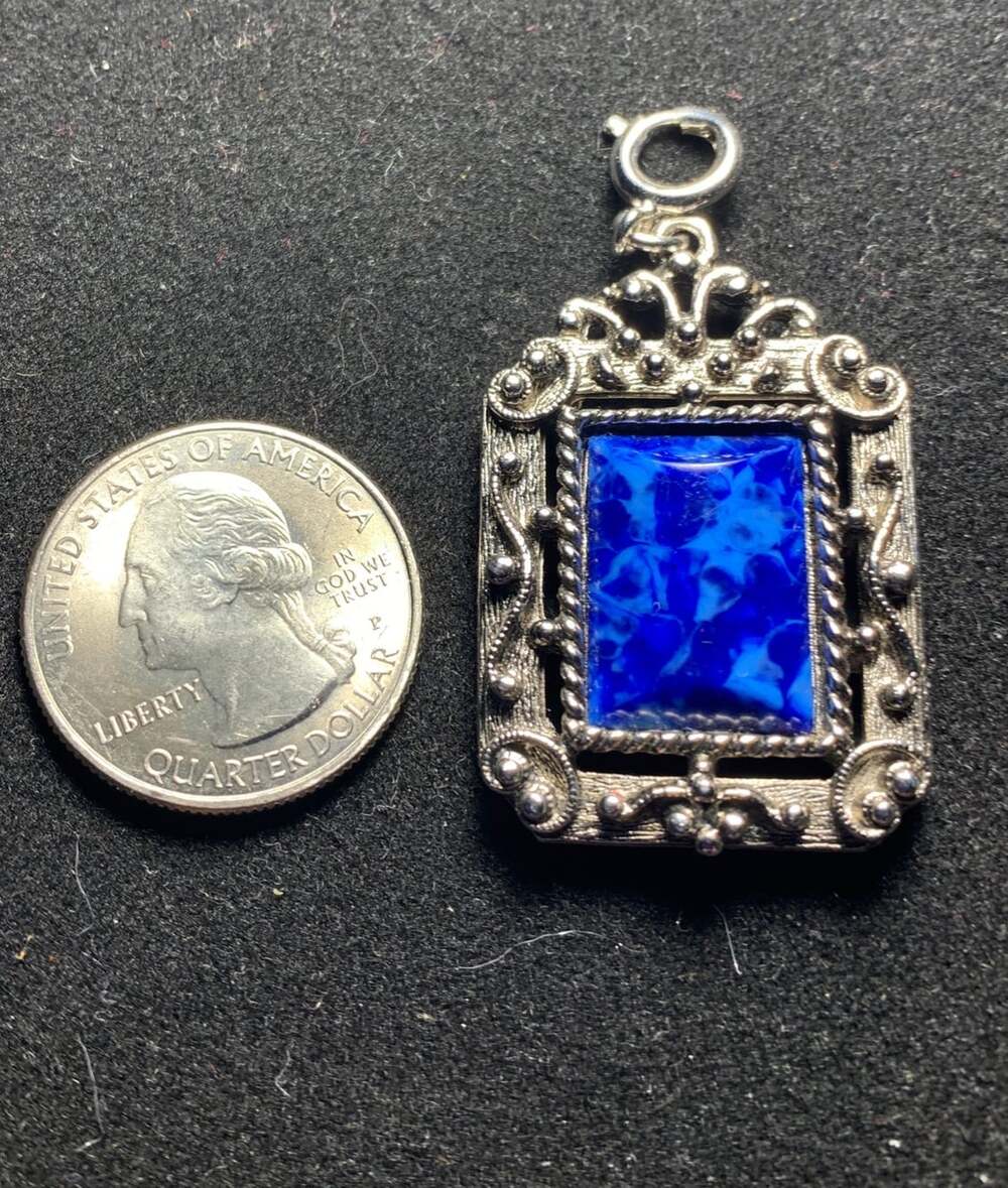 1974 SARAH COVENTRY Blue stone Silver Tone Pendant ,